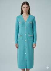 AD Elegant V-neck Knitted Bodycon Dress in Teal