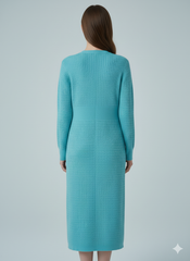 AD Elegant V-neck Knitted Bodycon Dress in Teal