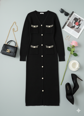 AD Elegant V-neck Knitted Bodycon Dress in Black