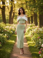 AD Off-shoulder Bodycon 2 Pcs set in Mint.