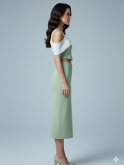 AD Off-shoulder Bodycon 2 Pcs set in Mint.