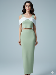 AD Off-shoulder Bodycon 2 Pcs set in Mint.