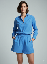 AD Newsta Diamond Modern Women's Long Sleeve Shorts 2 Pcs Set in Blue