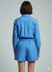 AD Newsta Diamond Modern Women's Long Sleeve Shorts 2 Pcs Set in Blue