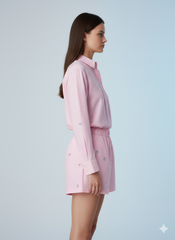 AD Newsta Diamond Modern Women's Long Sleeve Shorts 2 Pcs Set in Pink