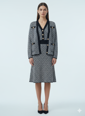 AD V-Neck Sleeveless Dress and Tup Cardigan 2 Pcs Set