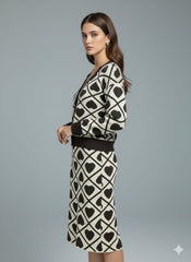 ADL Fashionable Knitted Heart Patterns Long Sleeve 2 Pcs Set