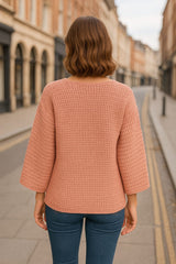 AD High-Quality Oversized Textured Knit Sweater Top in nude