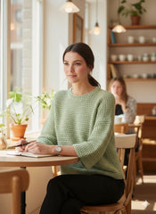 AD High-Quality Oversized Textured Knit Sweater Top in Green