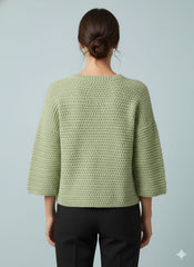 AD High-Quality Oversized Textured Knit Sweater Top in Green
