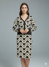 ADL Fashionable Knitted Heart Patterns Long Sleeve 2 Pcs Set