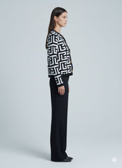 ADL Winter Elegant Single Breasted Long Sleeve Knit Pullover in Navy