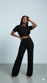 AD Luxury Netty Crop and Tallie Pant 2 Pcs Set in Black