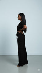 AD Luxury Netty Crop and Tallie Pant 2 Pcs Set in Black