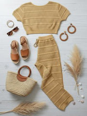 AD Luxury Netty Crop and Tallie Pant 2 Pcs Set in Nude