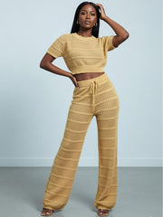 AD Luxury Netty Crop and Tallie Pant 2 Pcs Set in Nude