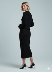 ADL Soft Cable Jumper and Midi Skirt Co-Ord Set in black