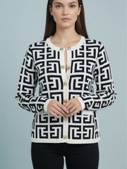 ADL Winter Elegant Single Breasted Long Sleeve Knit Pullover in White