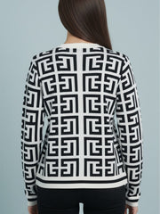 ADL Winter Elegant Single Breasted Long Sleeve Knit Pullover in White