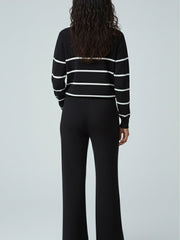 ADL High-End Casual Knitted Half Zipper Collar Top With Wide Leg Pant in Black