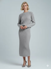 The ADL Soft Cable Jumper and Midi Skirt Co-Ord Set in grey