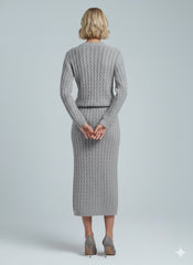 The ADL Soft Cable Jumper and Midi Skirt Co-Ord Set in grey