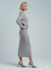 The ADL Soft Cable Jumper and Midi Skirt Co-Ord Set in grey