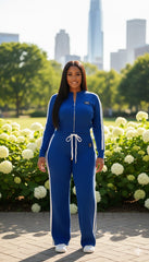 AD Sporty Knitted Chic 2 Pcs Set Wide Leg Pant Set in Navy