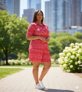 ADL Pleated Abstract Pink and White Print Short 2 Pcs Set