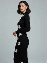 AD Elegant Woman Floral Decor Causal Midi Dress