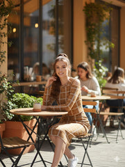 AD Checker Print Cold Shoulder Crop Top & Midi Skirt 2 Pcs Set in Mustard