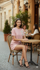 ADL Embellished Short 2 Pcs Set in Pink