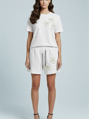 ADL Embellished Short 2 Pcs Set in White