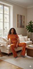 Leisure Fashion Alphabet Embroidered Sweater and Wide Leg Pants Set Two Piece Set in Burnt Orange