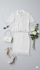 ADL Simple Elite Tassel Decorated Knitted 2 Piece Set Women's Clothing in white