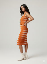 AD Petite Ribbed Stripe 2 Pcs Set in Burnt Orange