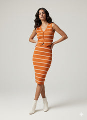 AD Petite Ribbed Stripe 2 Pcs Set in Burnt Orange