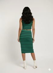 Petite Ribbed Stripe 2 Pcs Set in Green