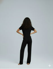 AD Leisure Fashion Alphabet Embroidered Sweater and Wide Leg Pants Set Two Piece Set in Black