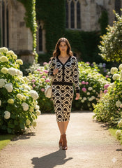 ADL Fashionable Knitted Heart Patterns Long Sleeve 2 Pcs Set