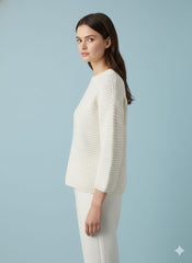AD High-Quality Oversized Textured Knit Sweater Top in Cream