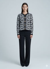 ADL Winter Elegant Single Breasted Long Sleeve Knit Pullover in Navy