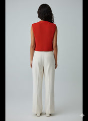 ADL Crop Women's Knit Vest Cardigan With Large Gold Button in burnt orange.