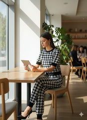 AD Women's Soft- High Quality Dogtooth Two-Piece Set