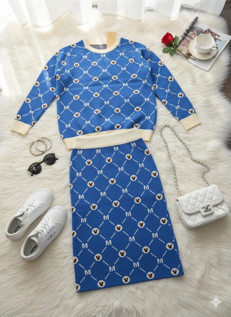 ADL Winter and Autumn Retro print sweater Women's 2 Pcs Set