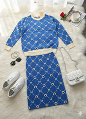 ADL Winter and Autumn Retro print sweater Women's 2 Pcs Set