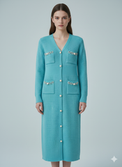 AD Elegant V-neck Knitted Bodycon Dress in Teal