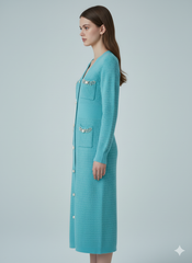 AD Elegant V-neck Knitted Bodycon Dress in Teal