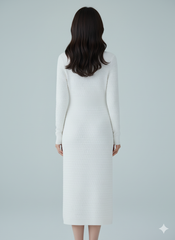 AD Elegant V-neck Knitted Bodycon Dress in White