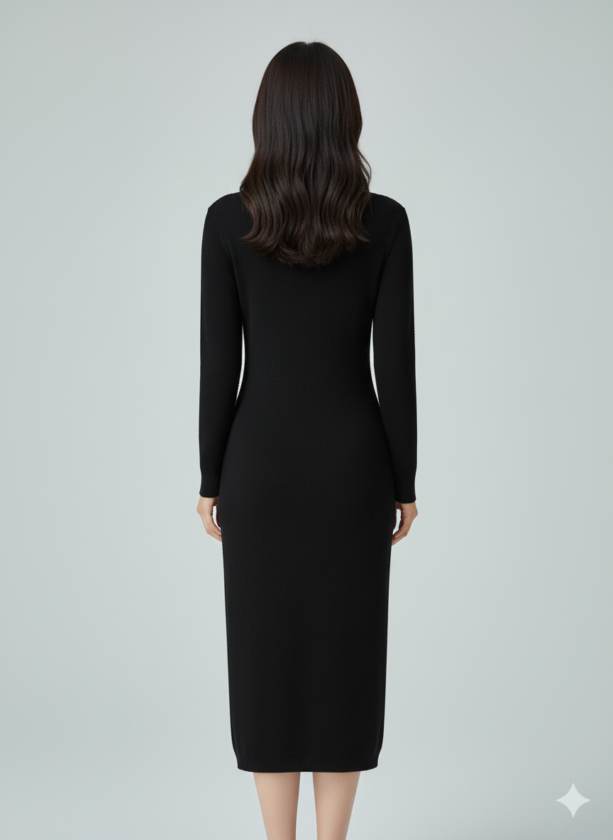 AD Elegant V-neck Knitted  Bodycon Dress in Black